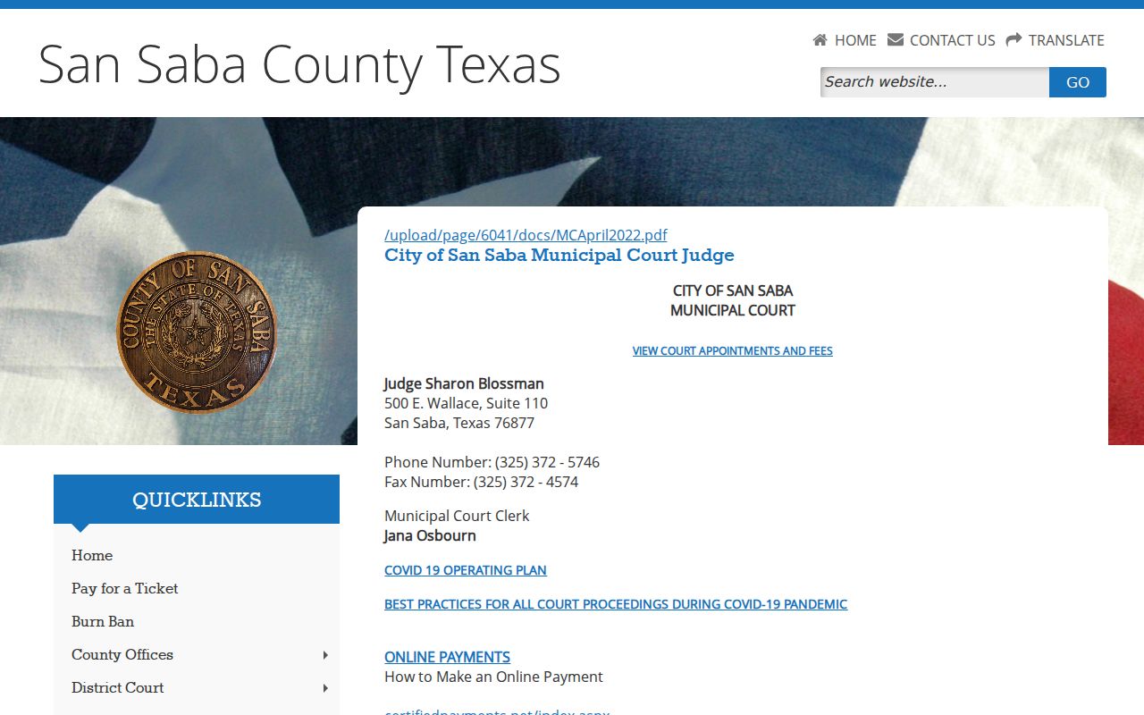 San Saba criminal records municipal court page