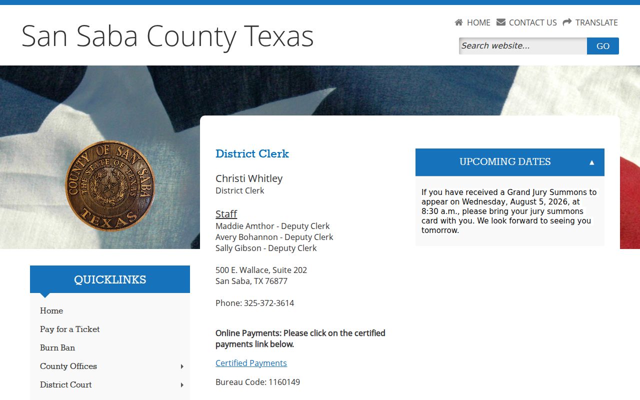 San Saba County criminal court case District Clerk record page