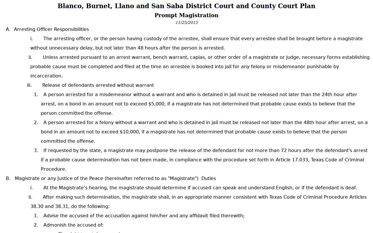 San Saba County criminal court case appointed counsel plan
