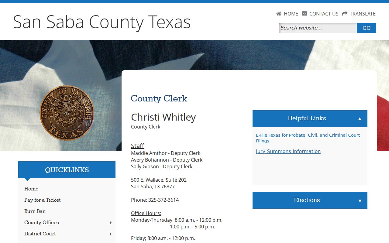 San Saba County misdemeanor criminal court case clerk page