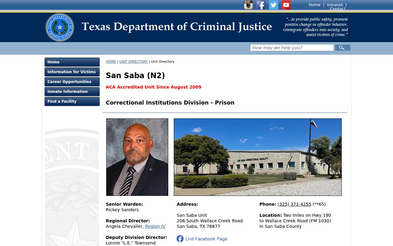 San Saba County criminal records TDCJ San Saba Unit
