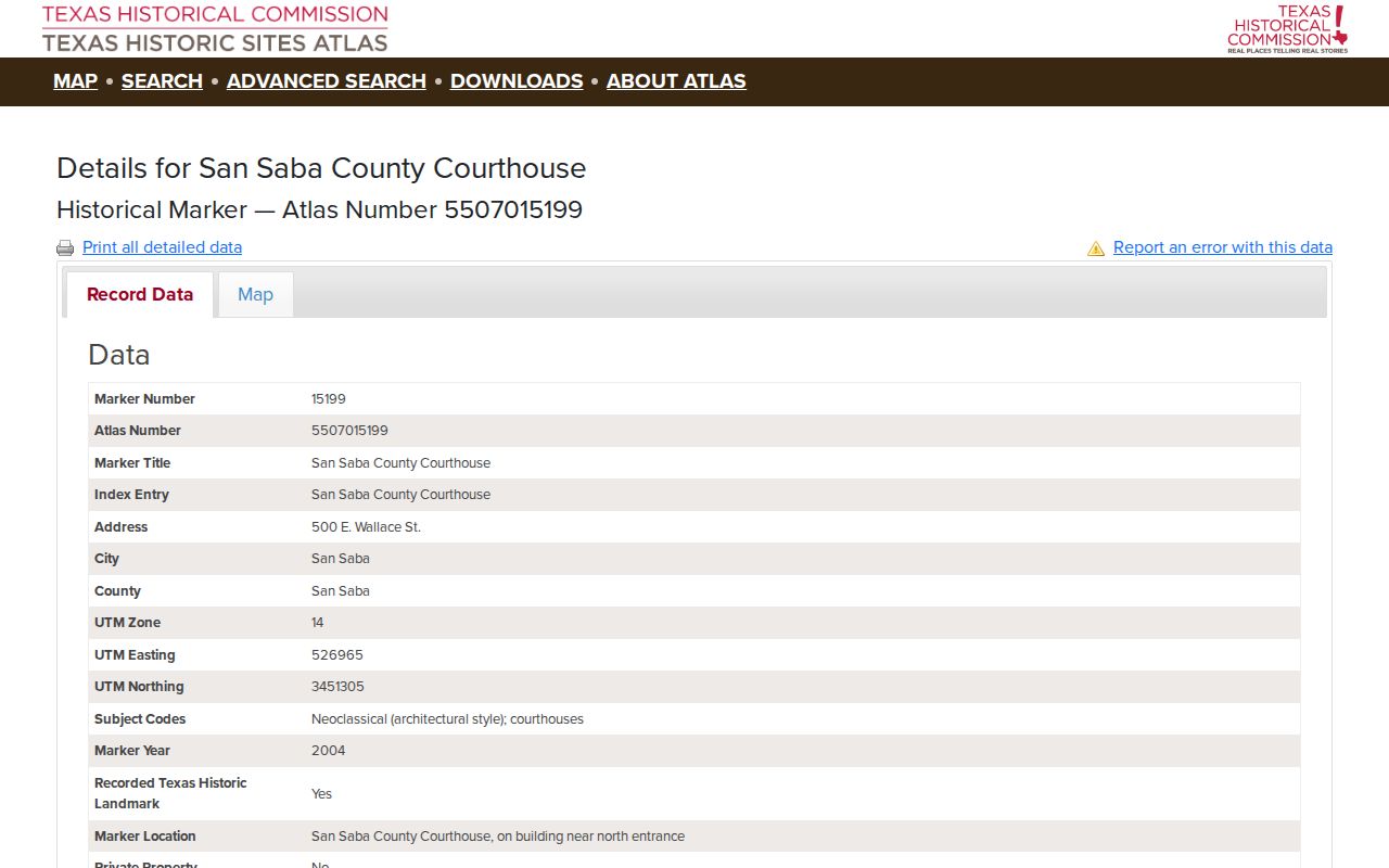 San Saba County criminal records courthouse source page