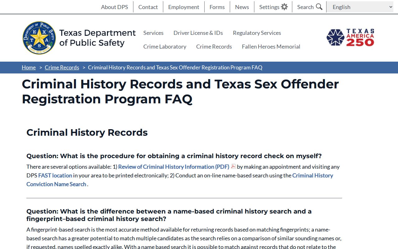 Texas risk and duration information for San Saba County sex offender records